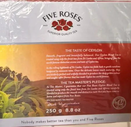Five Roses Ceylon Blend Tea 100 Tagged Tea Bags 250g Murukali.com