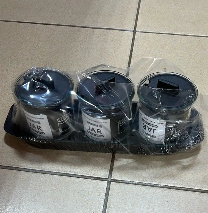 Flamer Glass Spice Carousel with Spoon on jars - 3 pcs Murukali.com