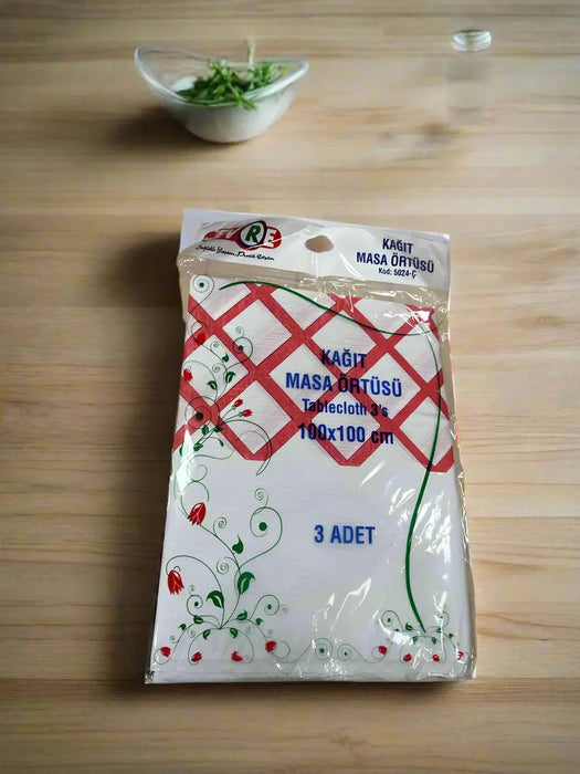 Floral Paper Tablecloth Set - 3 Pieces,100x100cm Murukali.com