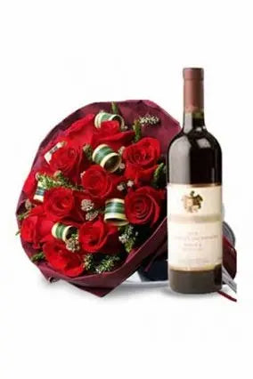 Flowers Boucket & Red Wine