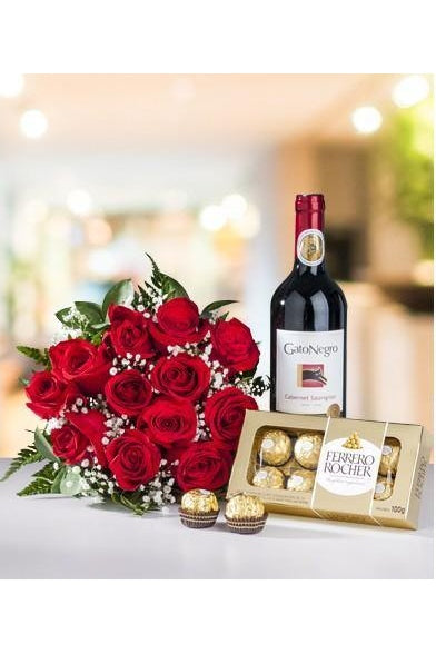 Flowers, Ferrero Chocolate &Red Wine murukali.com