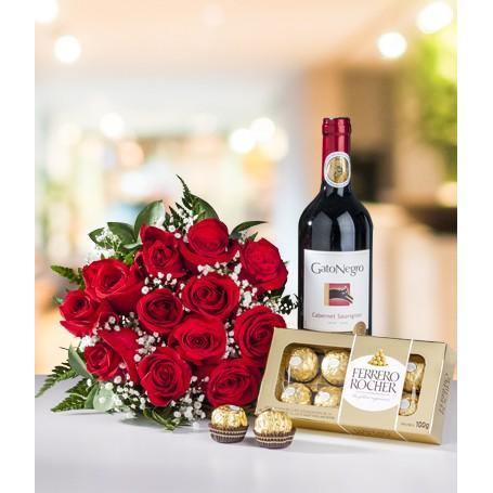 Flowers, Ferrero Chocolate &Red Wine murukali.com