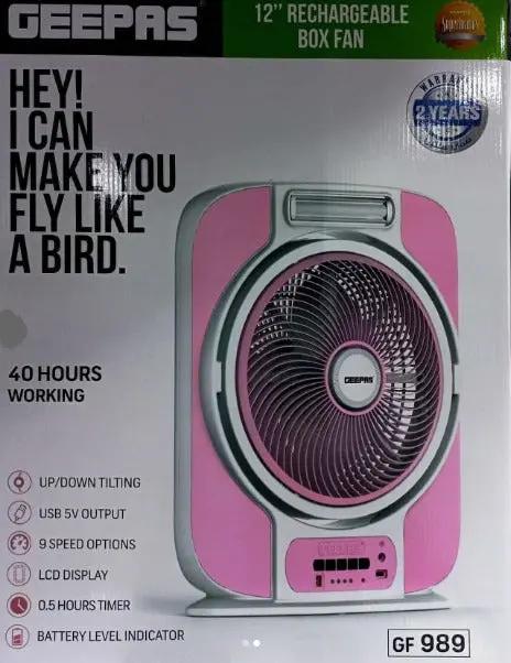 Geepas 12 Rechargeable Box Fan GF989 Murukali.com