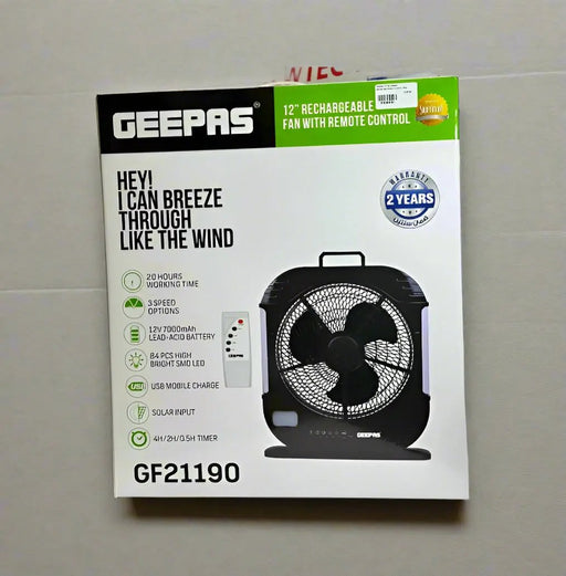 Geepas 12" Rechargeable Fan GF21190 Murukali.com