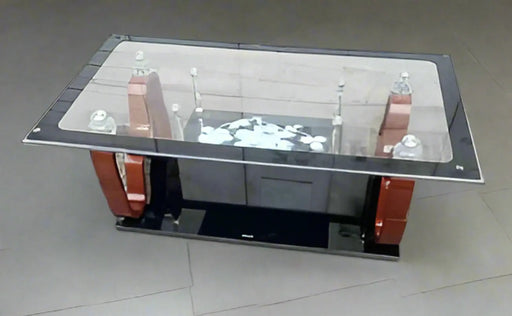 Glass Coffee Table with Wooden Legs and Black Shelf Murukali.com