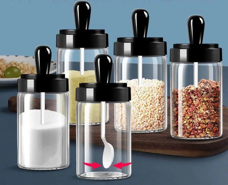 Glass Spice Jar With Small White Spoon murukali.com