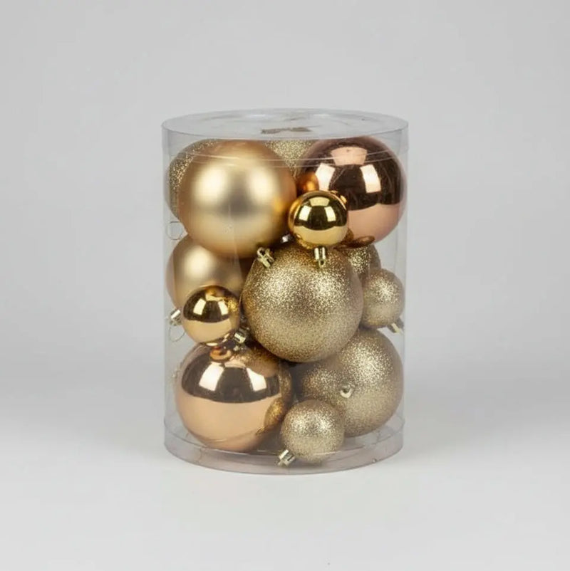 Gold Christmas Tree Baubles Set Mixed Sizes 5cm+6cm 20pcs