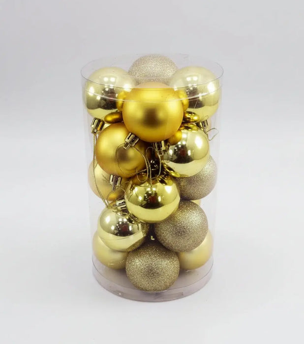 Gold Christmas Tree Baubles Set Mixed Sizes 5cm+6cm 20pcs