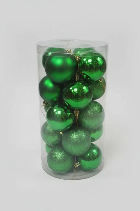 Green Christmas Tree Baubles Set Shiny & Glitter Mix  8cm 20pcs