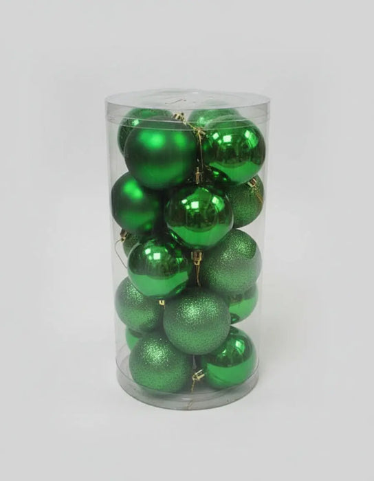 Green Christmas Tree Baubles Set Shiny & Glitter Mix  8cm 20pcs