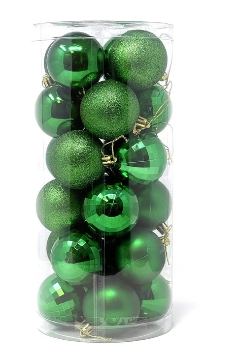 Green Christmas Tree Baubles Set Shiny & Glitter Mix  8cm 20pcs
