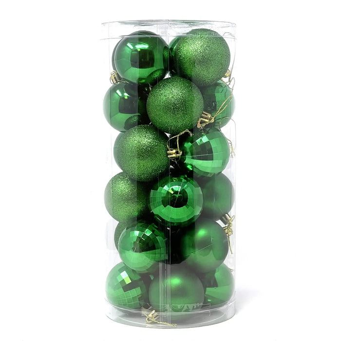 Green Christmas Tree Baubles Set Shiny & Glitter Mix  8cm 20pcs