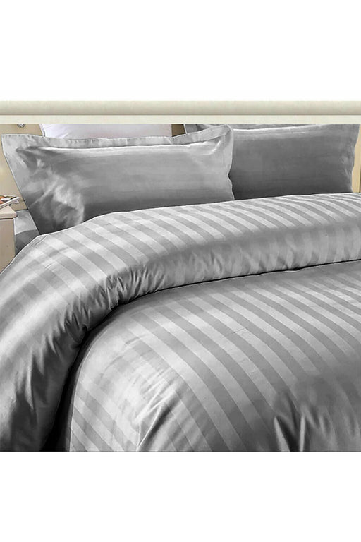 Grey Satin Stripe Duvet Quilt Cover Bedding Set murukali.com