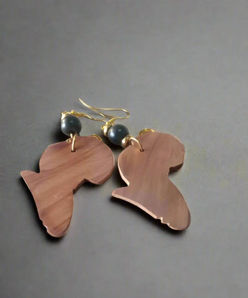Handcrafted Rwandan Africa-Shaped Wooden Earrings Murukali.com