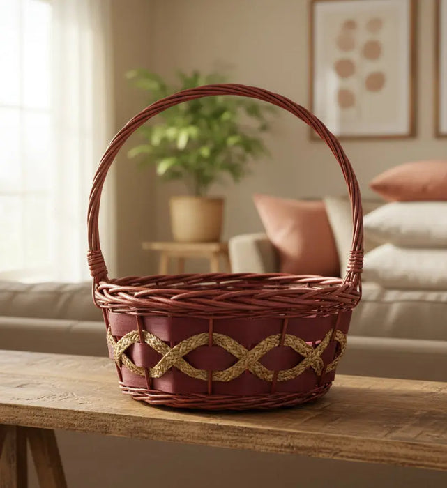 Handwoven Wicker Basket with Handle – Decorative & Multi-Purpose Large size Murukali.com
