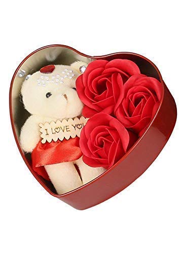 Heart Shaped Box Inside Teddy &Rose flower murukali.com