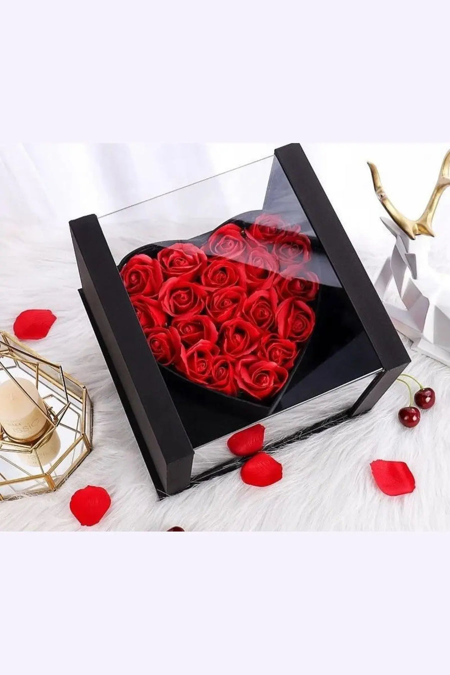 Heart-shaped Acrylic Rose Flowers in Box murukali.com