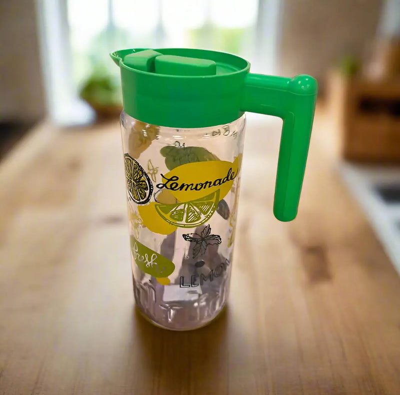 Herevin Lemon-Print Glass Jug with Green Lid and Handle – 1.46L Murukali.com