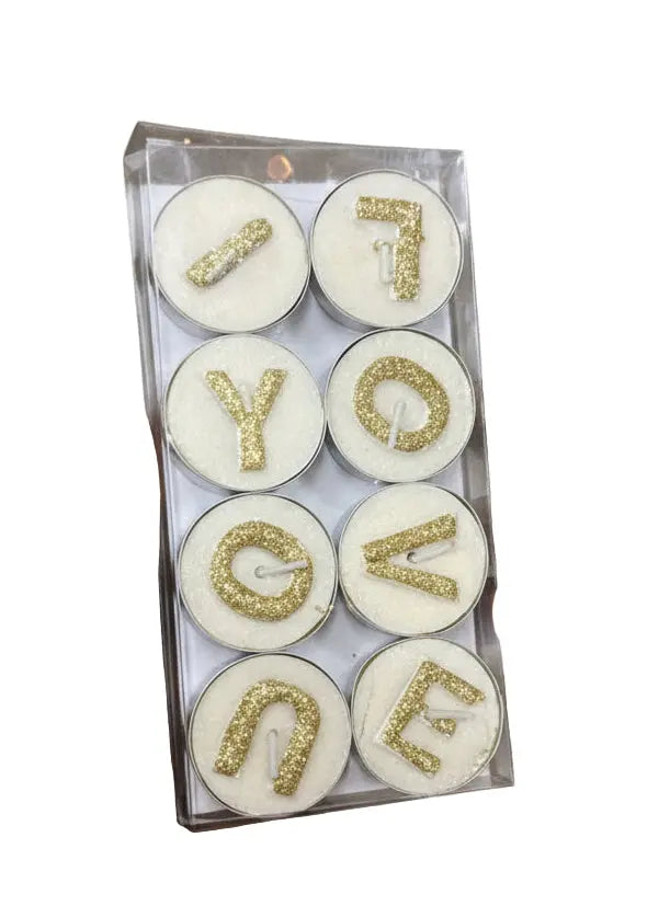 „ICH LIEBE DICH“ Teelichter mit Glitzerbuchstaben