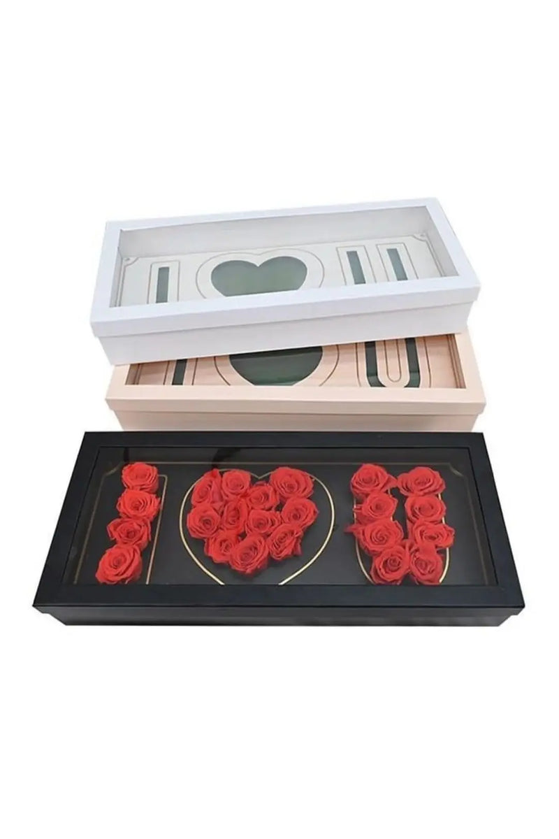 I Love You Shape Red Flowers Box - Murukali.com, image size:800x1200