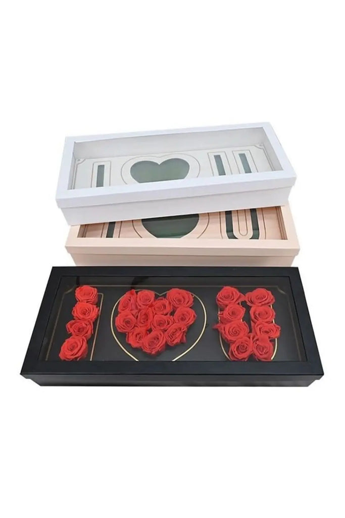 I Love You Shape Red Flowers Box