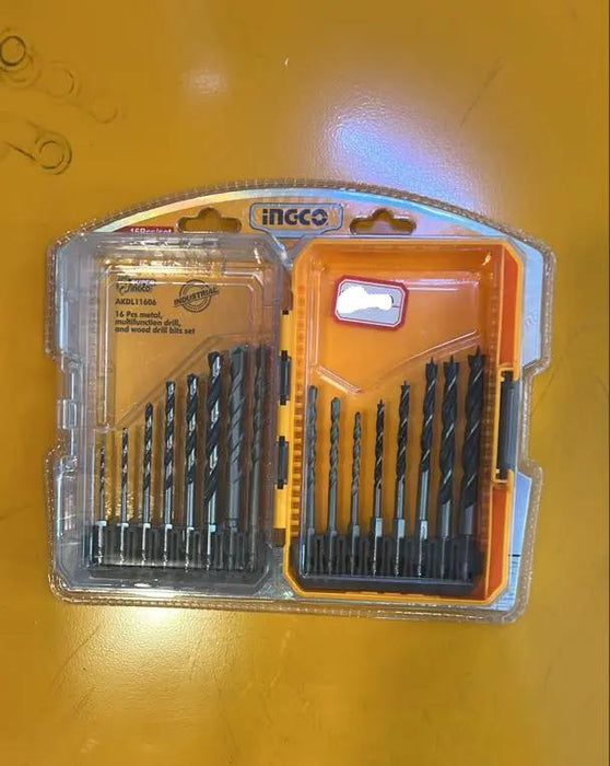 Ingco 16 Pcs Metal Concrete and Wood Drill Bit Set Murukali.com
