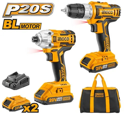 Ingco P20S 20V Cordless 2-Pcs Brushless Combo Kit – Drill & Impact Driver