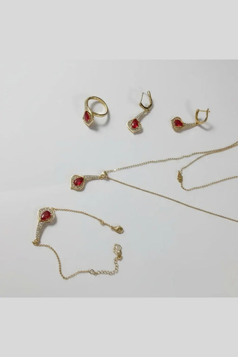 Jewelry set with red stones set of 4pcs Murukali.com