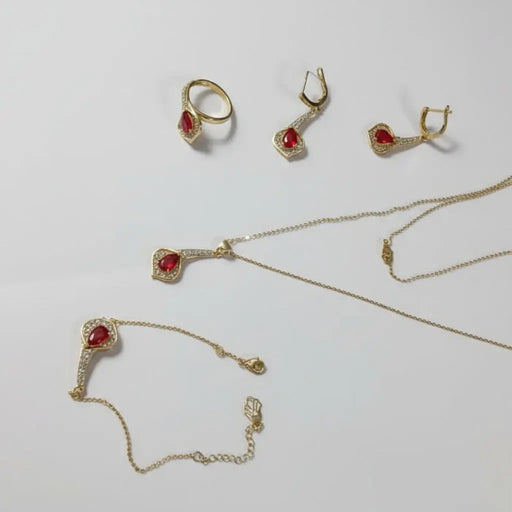 Jewelry set with red stones set of 4pcs Murukali.com