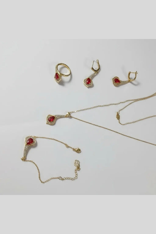 Jewelry set with red stones set of 4pcs Murukali.com