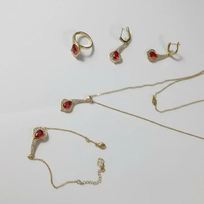 Jewelry set with red stones set of 4pcs Murukali.com