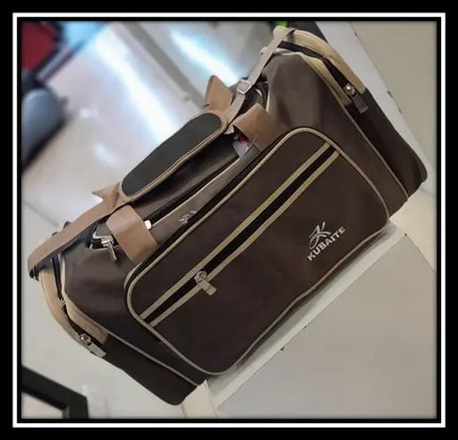 KUBAITE Brown Travel Duffel Bag with Beige Trim Murukali.com