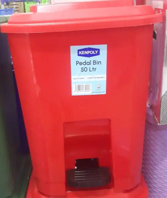 Kenpoly 50L Pedal Bin - Durable Red Waste Bin Murukali.com