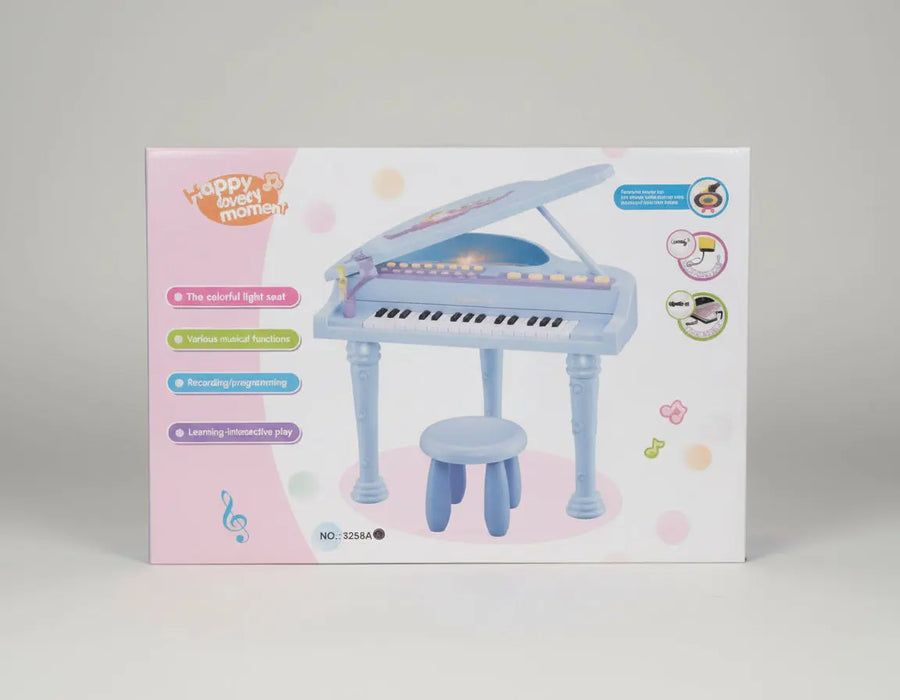 Kids Electric Grand Piano Toy with Stool – Light & Music Playset