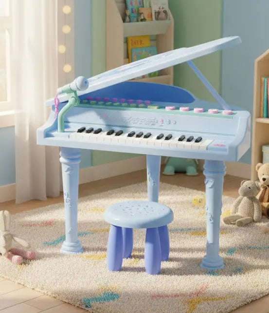 Kids Electric Grand Piano Toy with Stool – Light & Music Playset