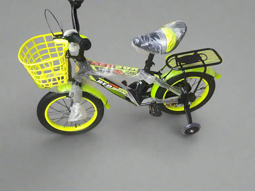 Kids Green & Black Bicycle with Training Wheels and Front Basket for Ages 3-5 Murukali.com