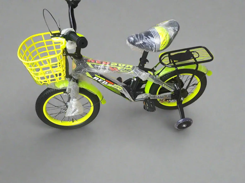 Kids Green & Black Bicycle with Training Wheels and Front Basket for Ages 3-5 Murukali.com