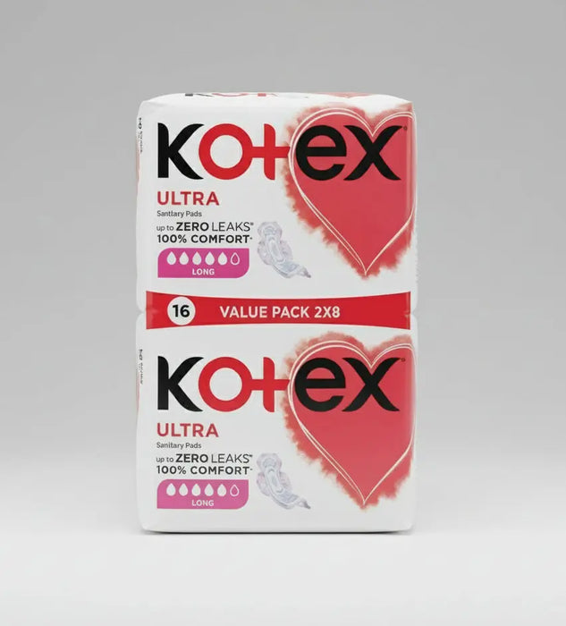Kotex Ultra Sanitary Pads – Value Pack 16 (2×8) Long