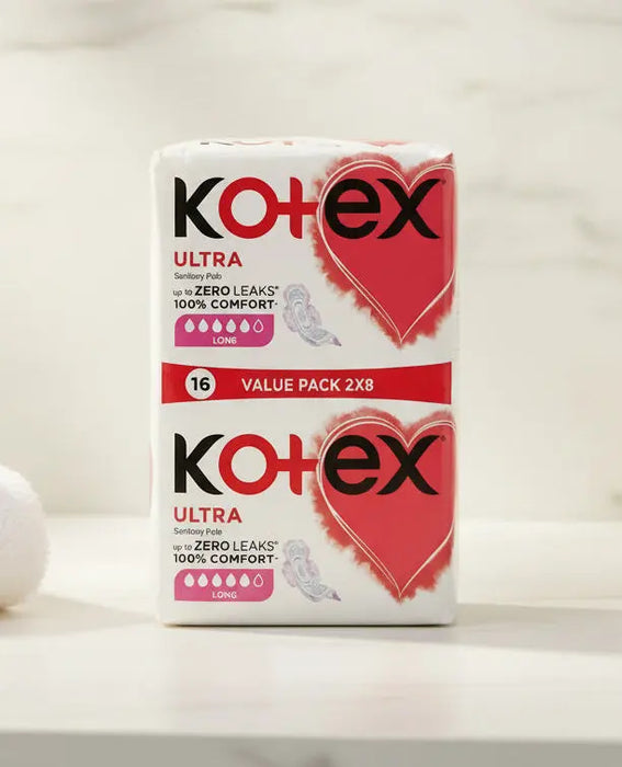 Kotex Ultra Sanitary Pads – Value Pack 16 (2×8) Long