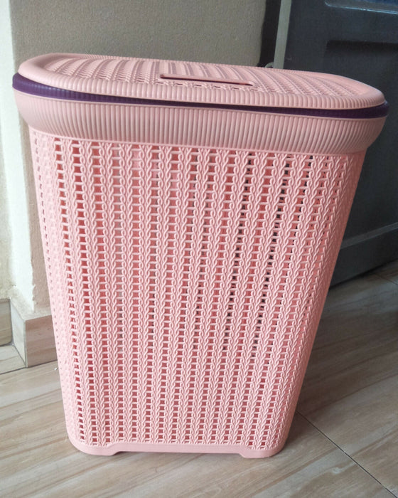 Rectangular Plastic Woven Laundry Hamper with Lid