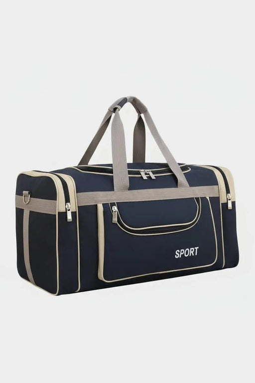 Large SPORT Navy Blue Travel Duffel Bag with Beige Trim Murukali.com