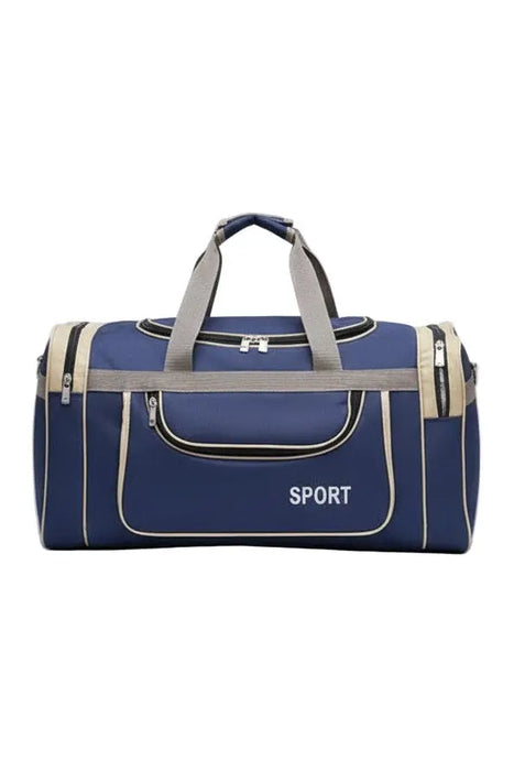 Large SPORT Navy Blue Travel Duffel Bag with Beige Trim Murukali.com