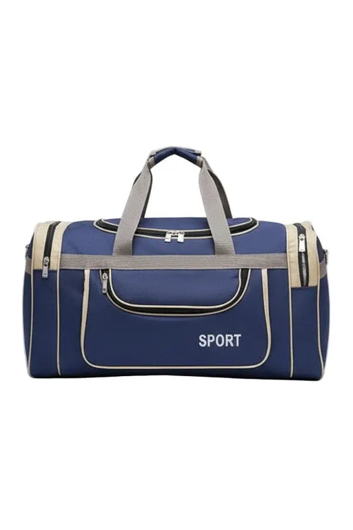 Large SPORT Navy Blue Travel Duffel Bag with Beige Trim Murukali.com