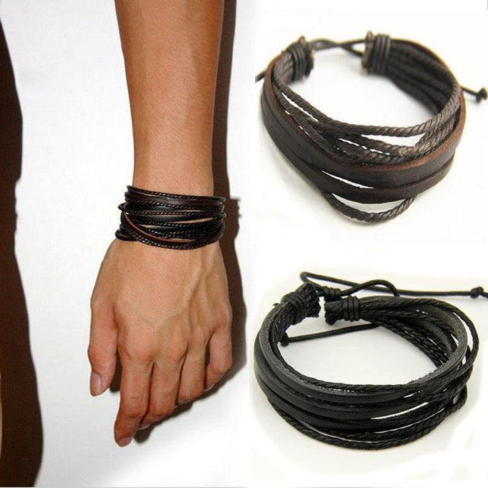 Leisure Men Hand-woven Multilayer Leather Bracelet murukali.com