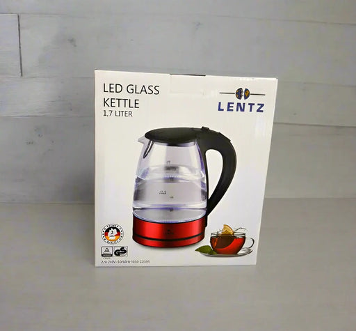 Lentz LED glass kettle packaging held by a person in a store setting
