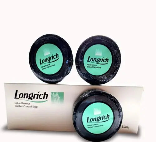 Savon Noir Longrich Au Charbon De Bambou - Lot De 3 - 100% Naturel - Neuf