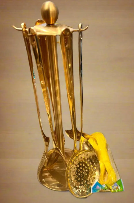 Luxurious Gold-Finish Kitchen Utensil Set with Elegant Stand 5pcs Murukali.com
