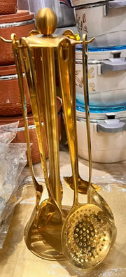 Luxurious Gold-Finish Kitchen Utensil Set with Elegant Stand 5pcs Murukali.com