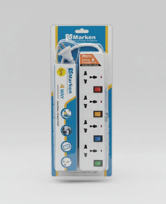 Marken 4-Way Universal Power Strip with Surge Protection – 5m Cable