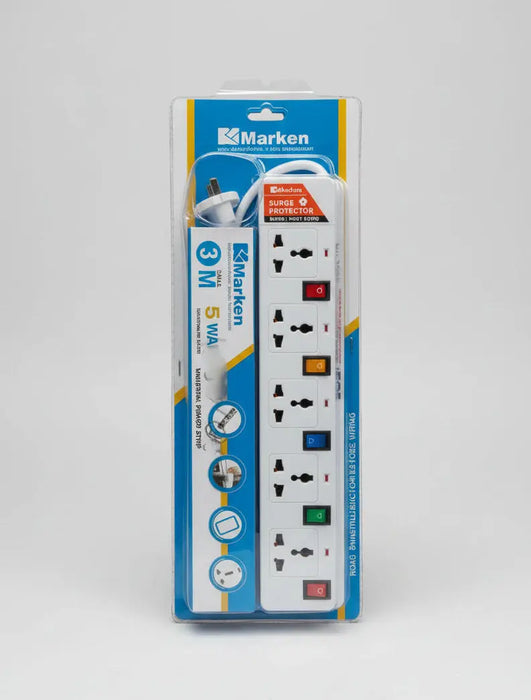 Marken 5-Way Universal Power Strip with Surge Protection – 3M Cable
